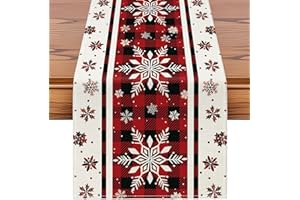 Artscope Snowflakes Christmas Table Runner, Buffalo Plaid Xmas Winter Holiday Kitchen Dining Table Decoration for Christmas Home Decor 13x72 Inch-Red