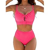 BMJL High Waisted Bikini Sets for Women Textured Tummy Control Swimsuits Two Piece Cutout Beach Swim Bathing Suits