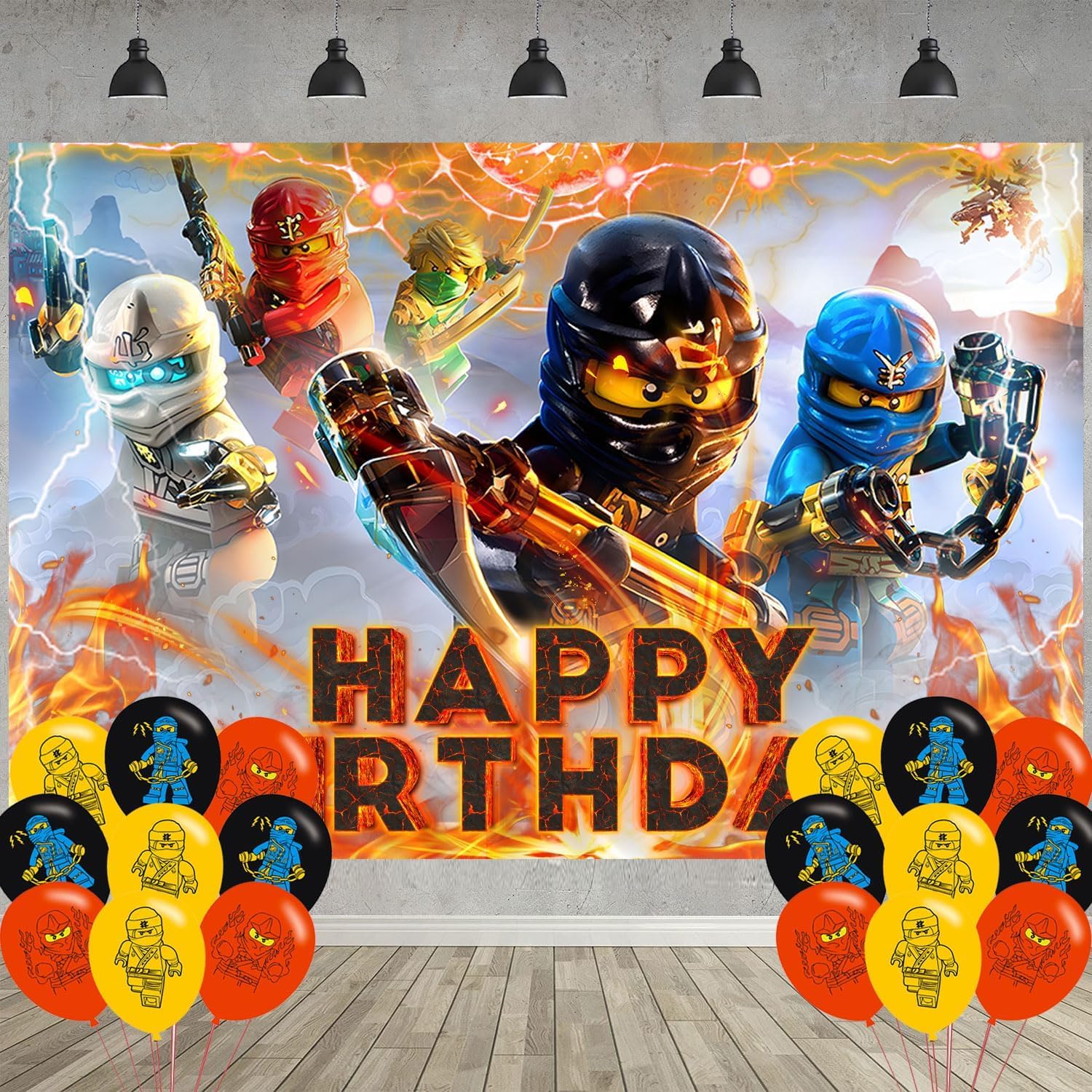 Photo 1 of ??????? Birthday Party Decoration,??????? Party Photo Background 5 x 3 FT and 18 Pcs Balloon,Ninja Merch Party Backdrop Supplies