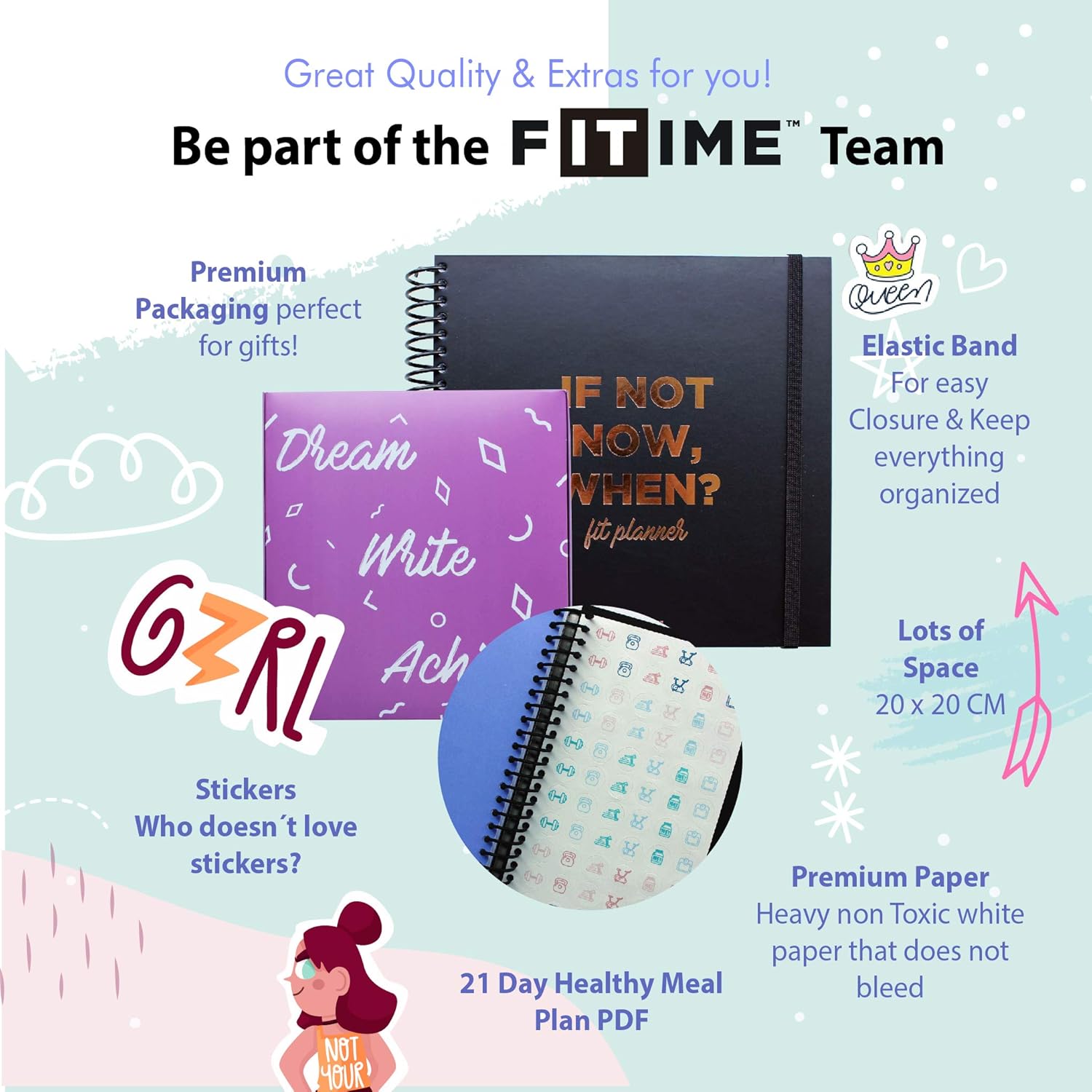 FITIME Fit Planner: Fitness Journal and Planner for Workouts, Weight Loss, Exercise & Meal prep.(Pink) : Sports & Outdoors