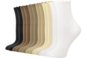 scenicamp 12 Pairs Women's Ruffle Ankle Socks, 6 Colors Soft Turn-Cuff Lettuce Edge Breathable Casual Low Cut Socks for Women