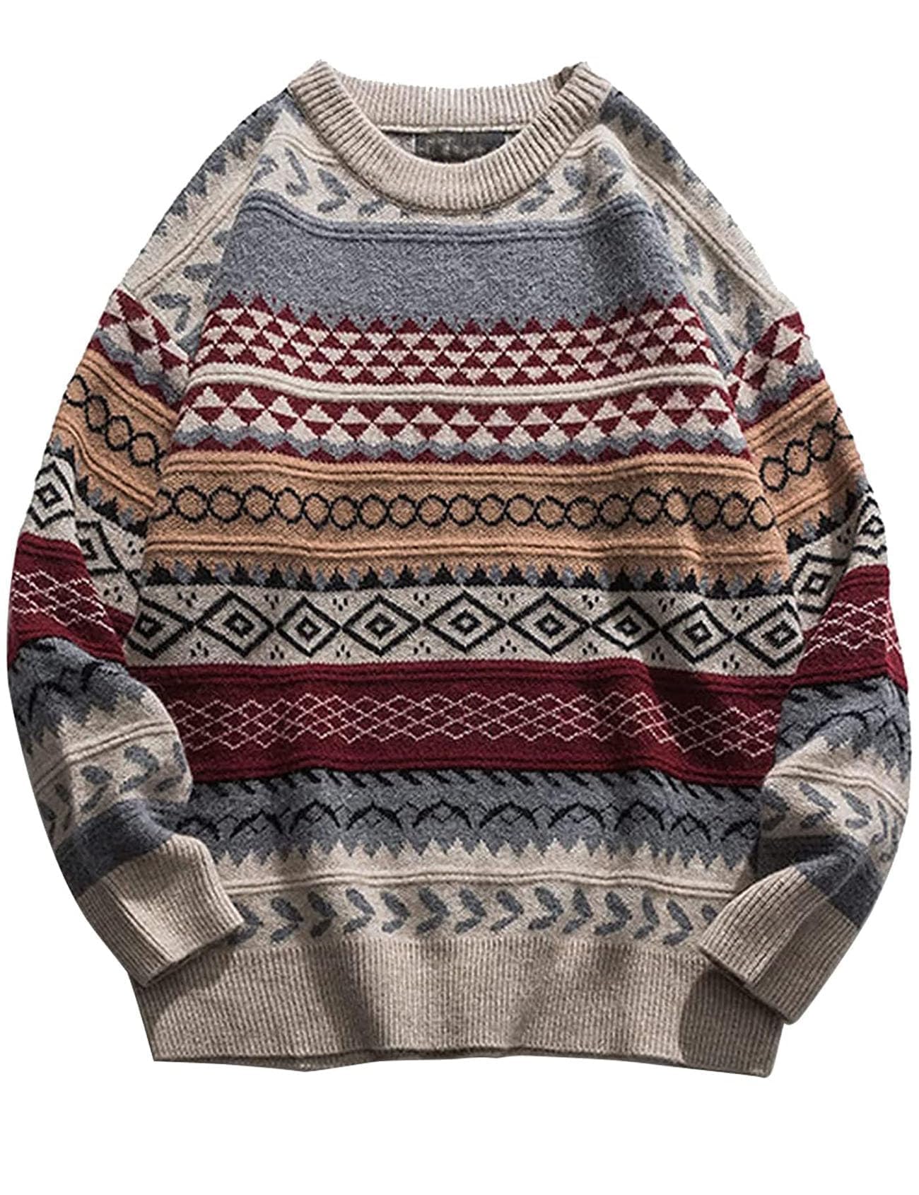Flygo Men's Vintage Grandpa Sweater Crewneck