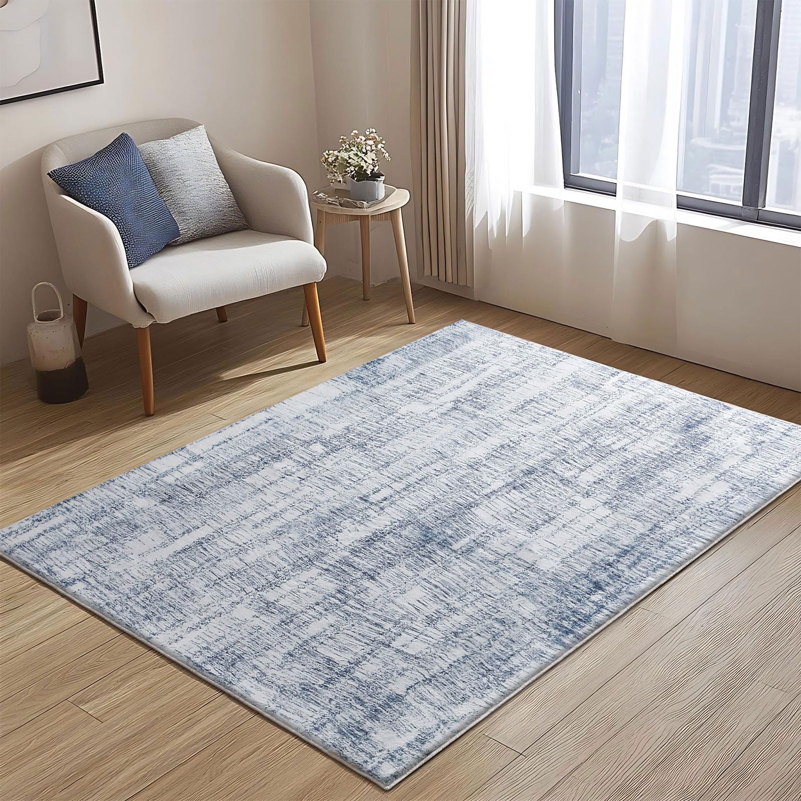 Tinyboy-hbq Washable Rugs Living Room Modern Area Rugs Non Slip Abstract Rug Soft Short Pile Rugs for Bedroom Large Living Room Rug Carpet (Abstract Light Blue/Multi, 80 x 120 cm)