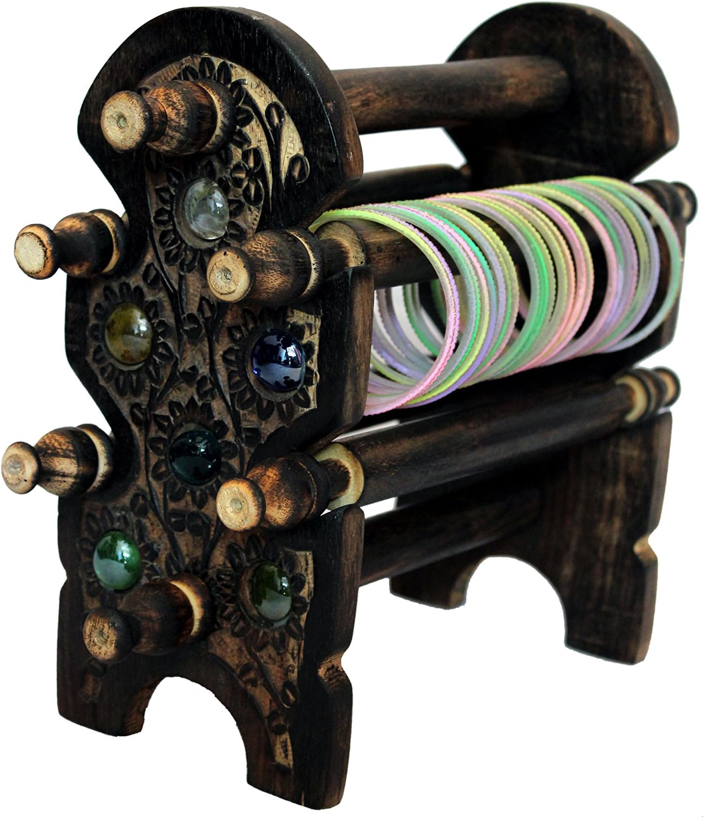 DECORVAIZ Handmade Wooden Bangle Holder Jewellery Stand for Women Carving