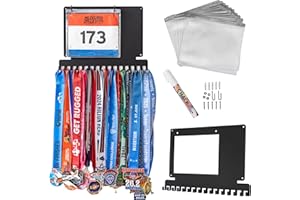 Stekja Medal Hanger Display- Sturdy, Customizable Ribbon Holder & Medal Display for Runners, Medal Holder for Sports Awards, Gymnasts, Cheerleaders- Thick, Durable Race Medal Display with Bib Holder