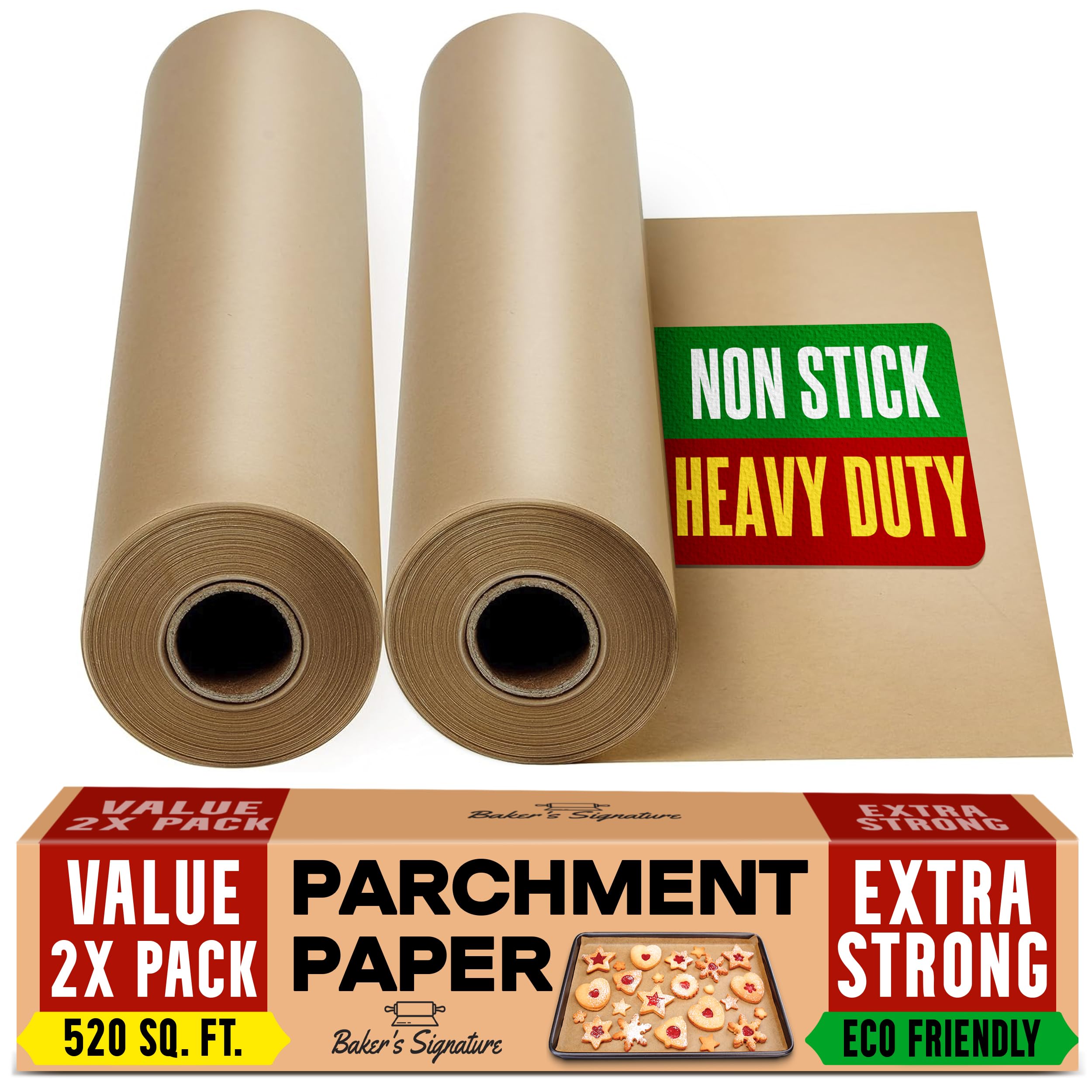 Unbleached Parchment Paper for Baking – 2 Pack 38cm x 64m Baking Paper Roll with Cutter, Non-Stick Greaseproof Paper for Baking, Cooking, Grilling, Steaming and Air Fryer by Baker’s Signature