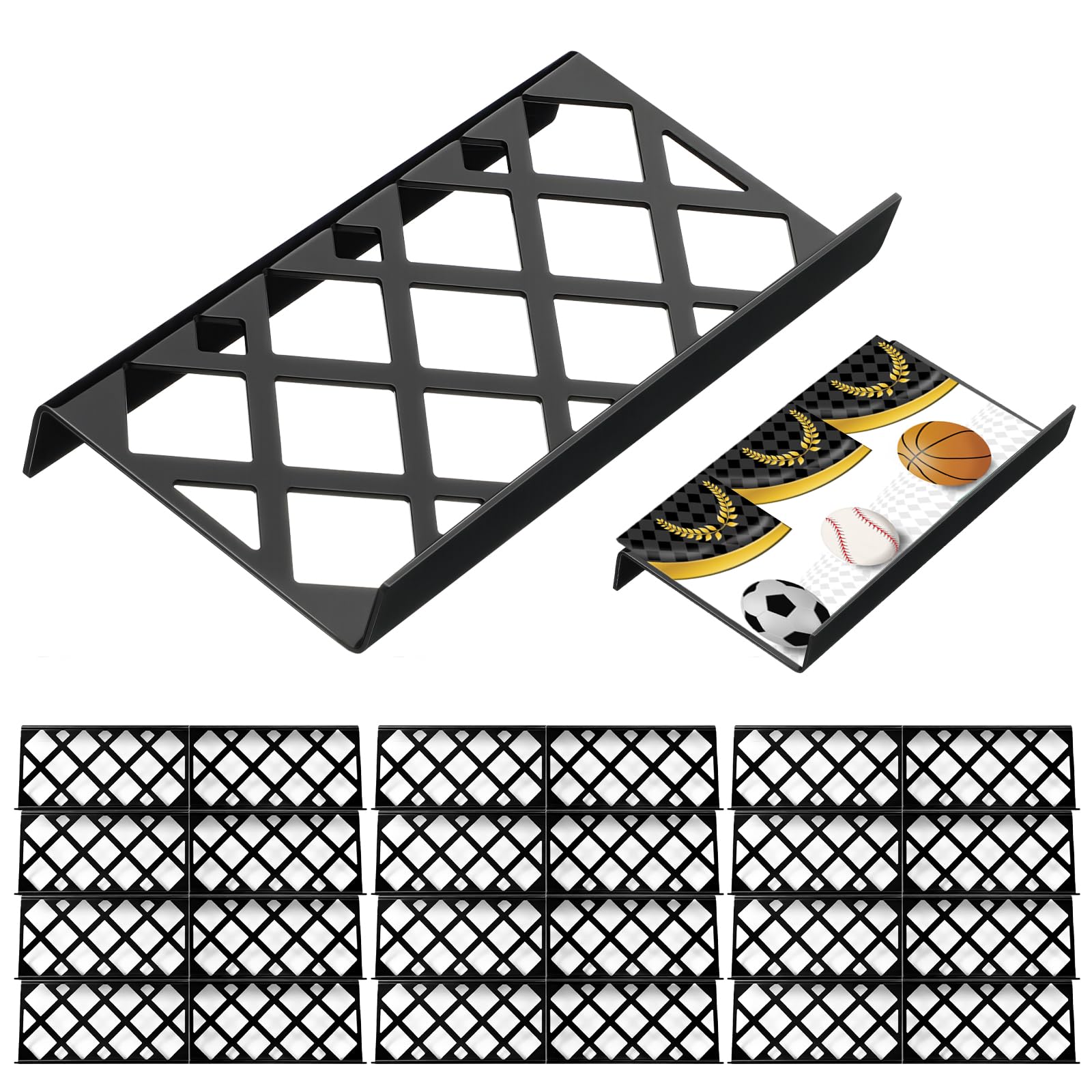 Photo 1 of Yalikop 24 Pcs Hollow Trading Card Riser Acrylic Display Stand Tray for Cardshow Vendor Showcase Sports Card and Board Games, 72 Slot