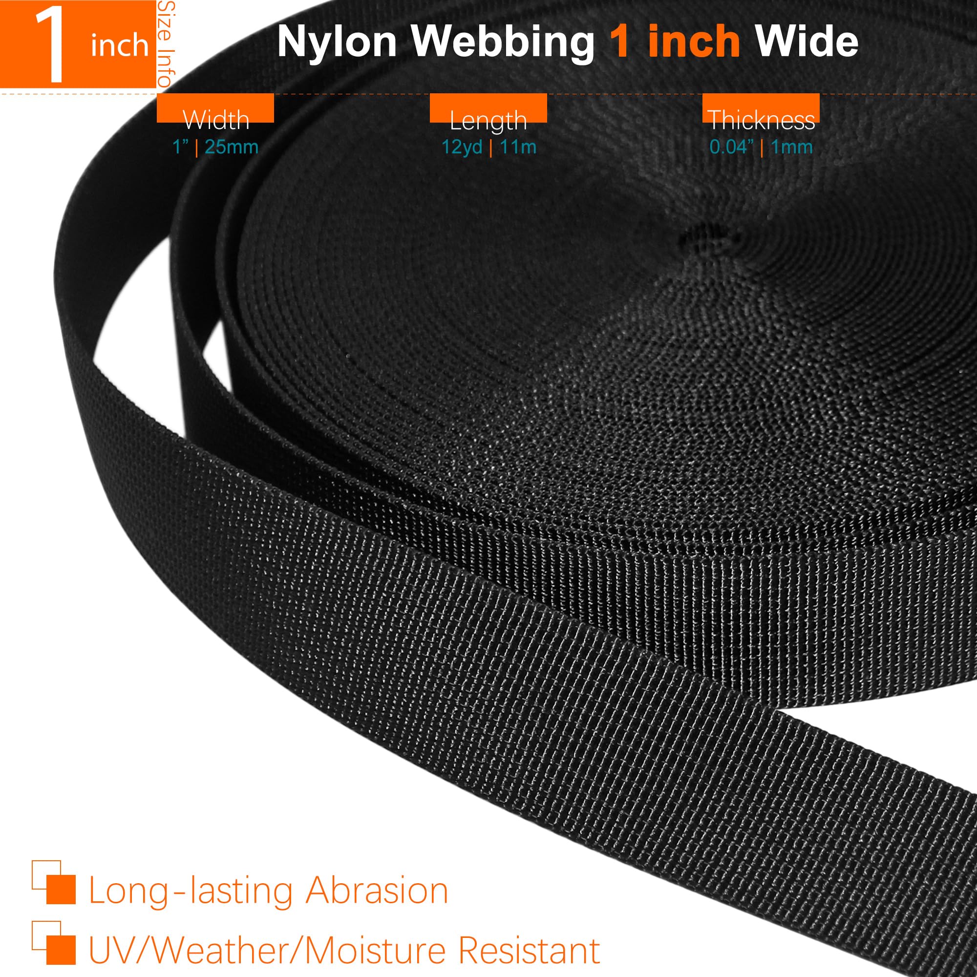 1 inch Straps and Buckles Set: 12 yard Nylon Webbing Strap 1