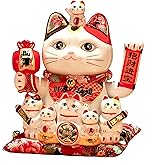 Maneki Neko Statue, Money Lucky Cat, Caishen Cat, Wealth Cat Figurine, Feng Shui Gifts, Feng Shui Decor, Bring Good Luck, Healthy, Wealth (Colorful)