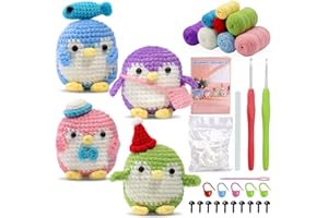 TOKIDARING Crochet Kit for Beginners, Crochet Starter Kit with Step-by-Step Video Tutorials and Yarns, DIY Crochet Knitting Kit Animals Supplies for Adults Kids Beginners (4 Pack Penguin Set)