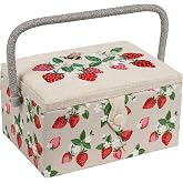 Hobby Gift Medium Sewing Box Organiser | Fabric Covered Storage Box, Handle, Internal Tray, Pin Cushion and Pocket, For Sewing, Quilting and Knitting Supplies
