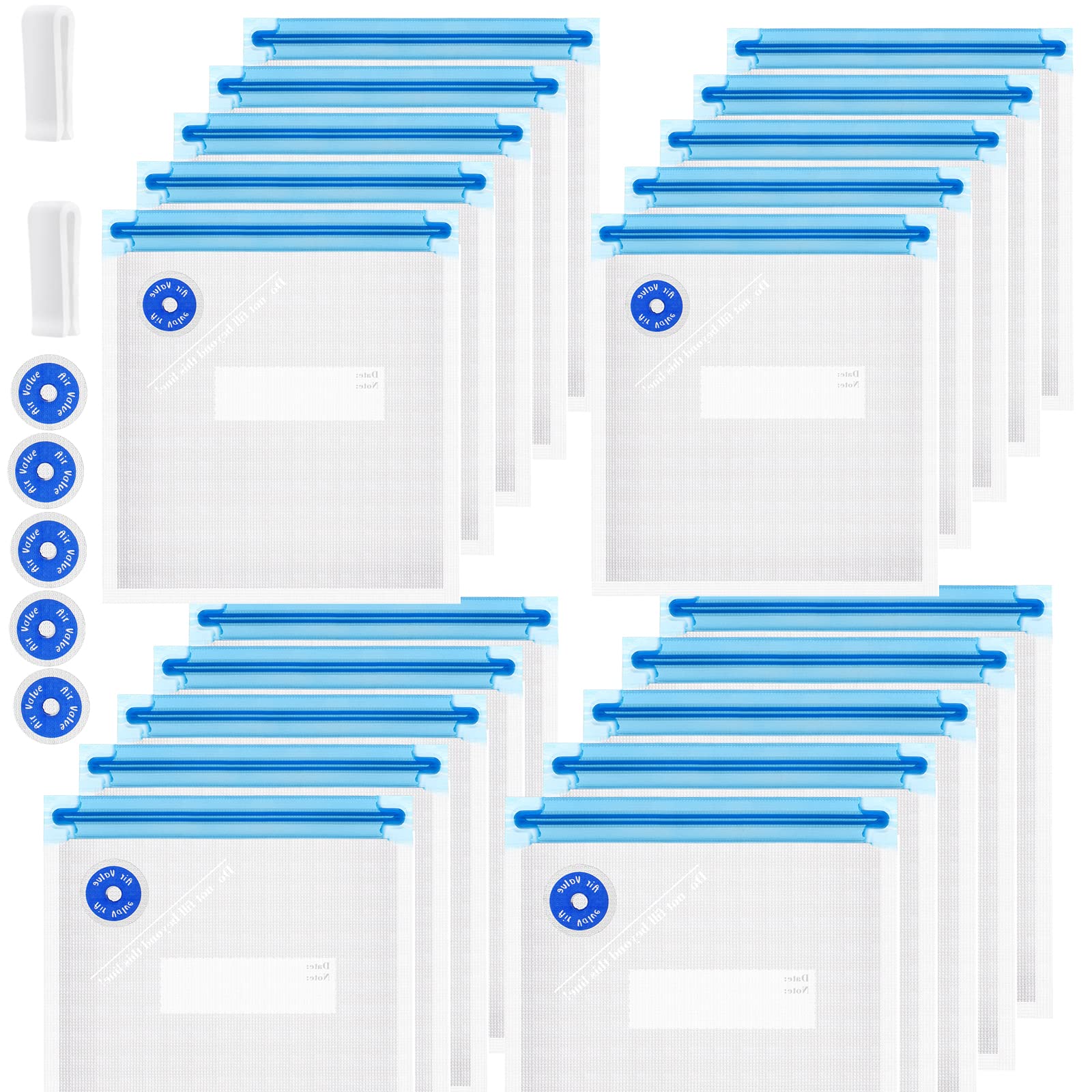 Photo 1 of **Missing the air valves---SELLING FOR PARTS**Sous Vide Bags Reusable 27Pcs, BPA Free Food Vacuum Sealer Bag, Food Storage Bag, Vacuum Zipper Bags for Sous Vide Cooking - 20Pcs Food Sealer Bag & 5 Air Valves & 2 Seal Clips (8.5X8.5 in) 1.4L