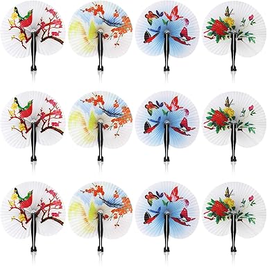 com-four® 12x Papierfächer mit unterschiedlichen Orientalischen Motiven, Asiatische Hand-Fächer, 25,5 x 23,5 cm