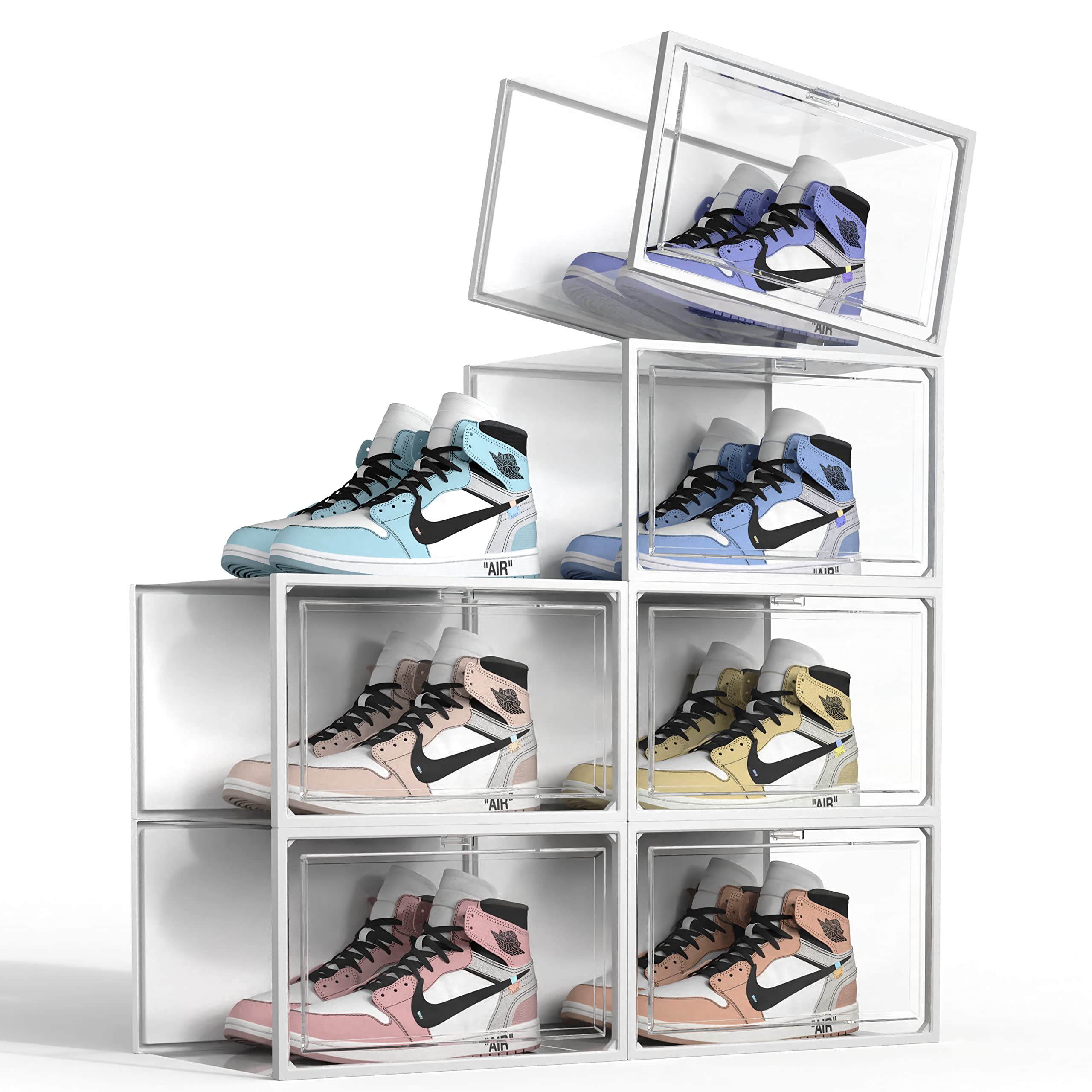 SEE SPRING 6 Pack Shoe Storage Box, Clear Plastic Stackable Shoe ...