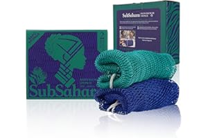 SubSahara Authentic African Net Sponge - 2 Pieces Exfoliating Scrubber for All Skin Types, Bath Sponge for Face & Body, Travel Portable, Durable, Gentle Exfoliation (Dark Blue & Forest Green)