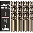 Narwhal 1/4" Drill Bits (M35 Cobalt - 13 Pack) 4 Inch Length for Drilling Into Metal, Hardened & Stainless Steel