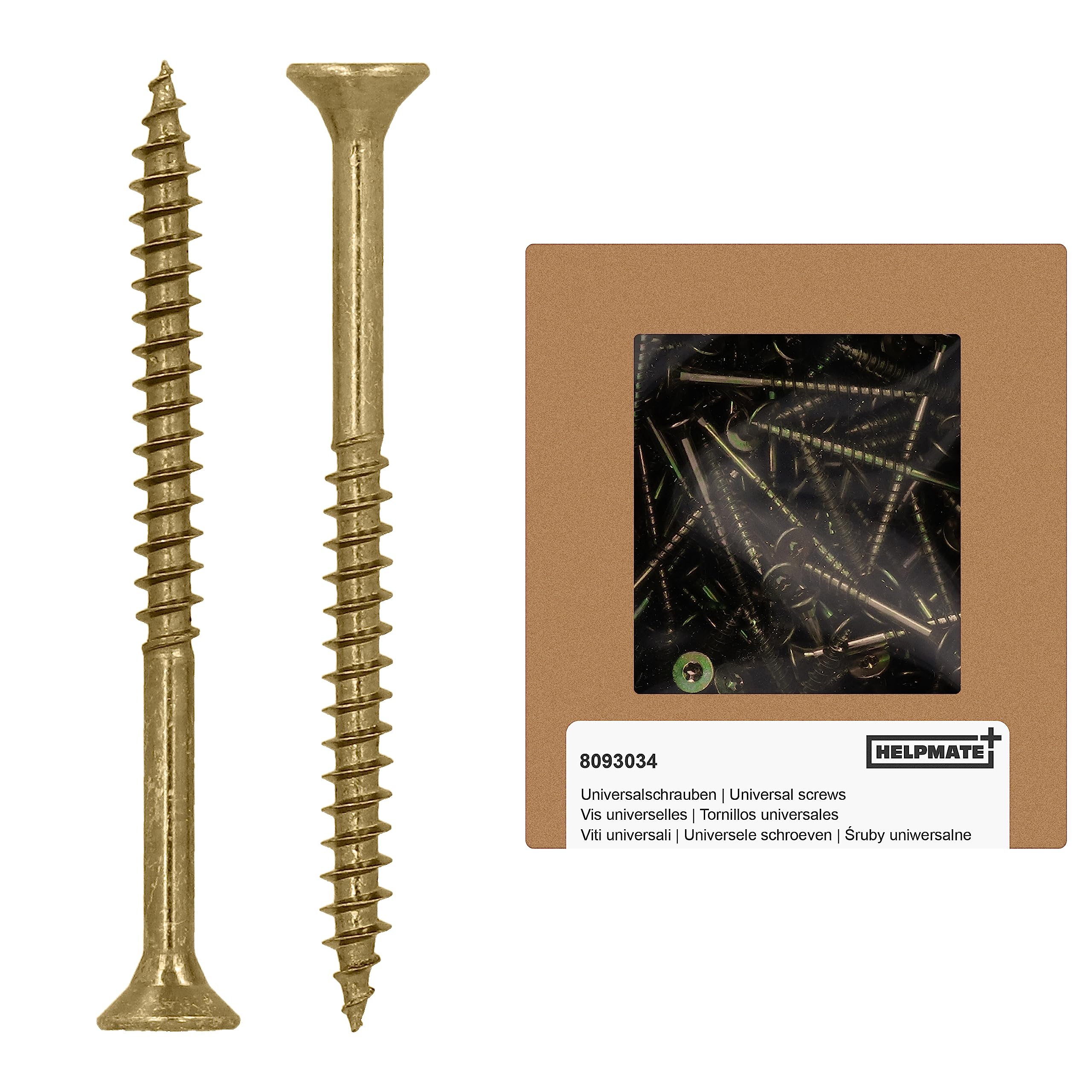 HELPMATE Universal Countersunk Screws 4.5 x 60 Yellow Passivated Wood Screws with T-Drive and Partial Thread Pack of 125