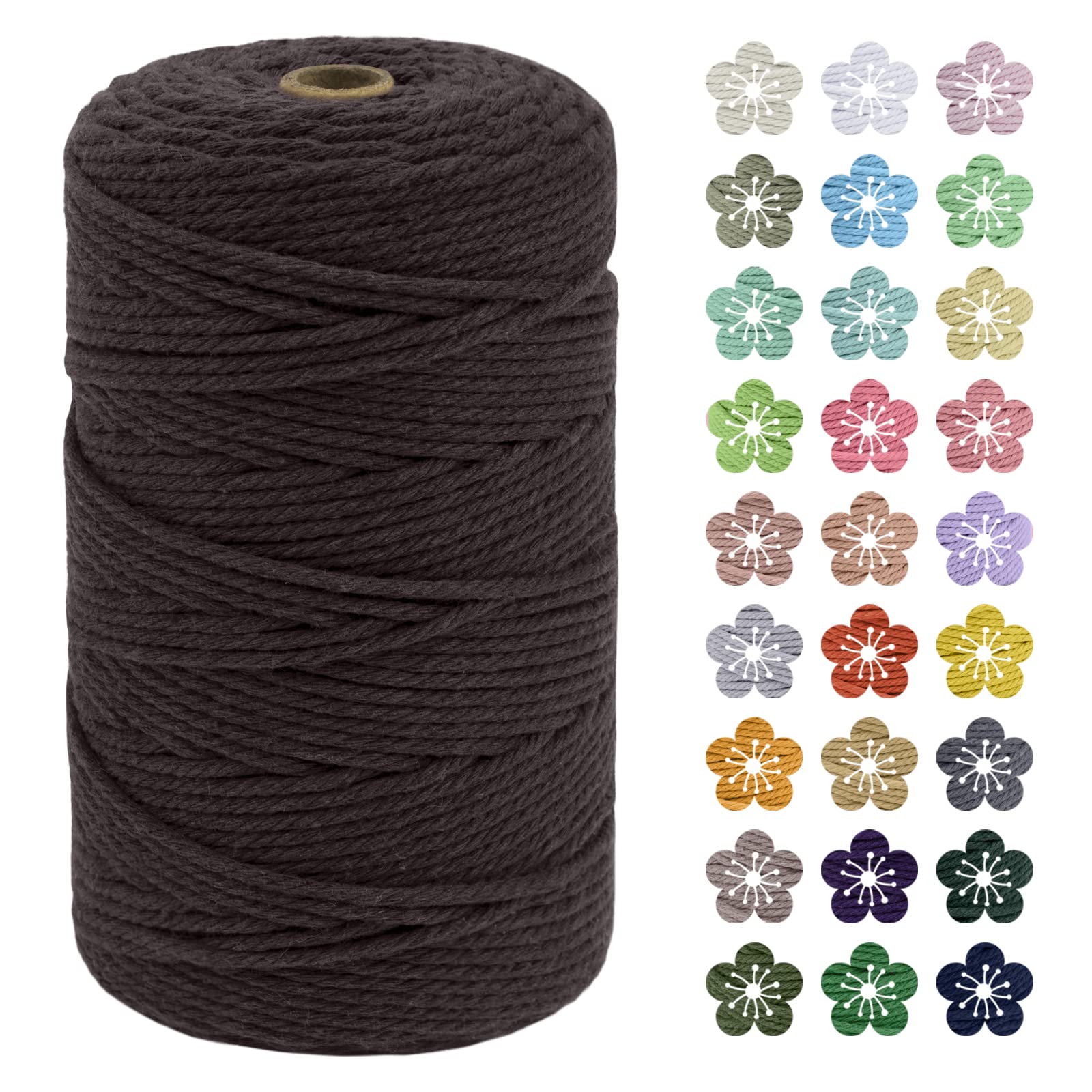 LEREATI Macrame Cord 3mm x 200m, Thick Macrame Rope Natural Cotton Rope Craft String, 4 Strand Twisted Cotton Cord Yarn for DIY Plant Hanger, Wall Hanging, Christmas Decoration (Brown)