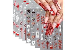 SHUXILIN 8PCS Christmas Nail Art Stickers Decals Winter Snowflake 5D Micro-Embossed Santa Hat Nail Decals Self-Adhesive Gingerbread Man Nail Design Nail Supplies Holiday Nail Stickers for Nail Decor for Women