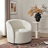KINWELL 34" W Mid Century Modern Swivel Barrel Chair, Round Upholstered Boucle Swivel Accent Chairs, No Assembly Sofa Chair f