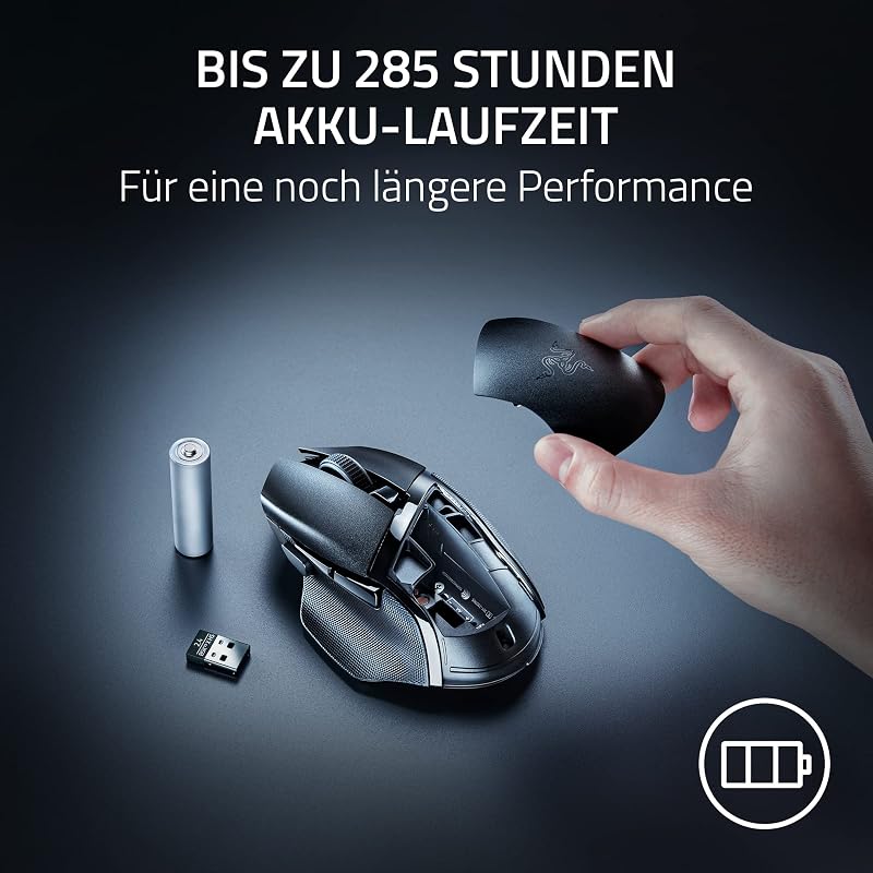 Basilisk V3 X HyperSpeed - Kabellose Gaming-Maus (Ikonische Ergonomische Form mit 9 Anpassbaren Bedienelementen, HyperSpeed Wireless, 5G Advanced 18K Optical Sensor, Chroma RGB) Schwarz