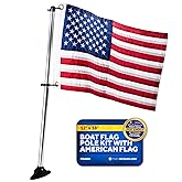 Five Oceans Boat Flag Pole Kit with American Flag, 12" x 18" U.S. 50 Star Sewn Flag, 25" Tall 3/4" Diameter Marine Pole for Pontoon & Boats - FO4686