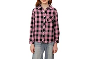 Betusline Girls' Flannel Plaid Shirt Button Down Long Sleeved Shirts