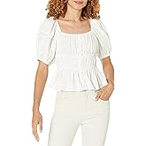 Moon River Womens Tiered Shirred Button Lace Top