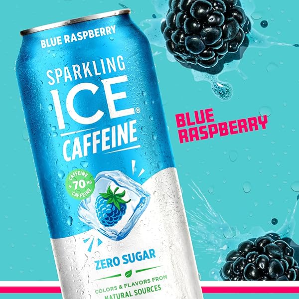 SPARKLING ICE CAFFEINE BLUE RASPBERRY SPARKLING WATER WITH CAFFEINE, ZERO SUGAR, WITH ANTIOXIDANTS AND VITAMINS,16 FL OZ CANS (PACK OF 12)