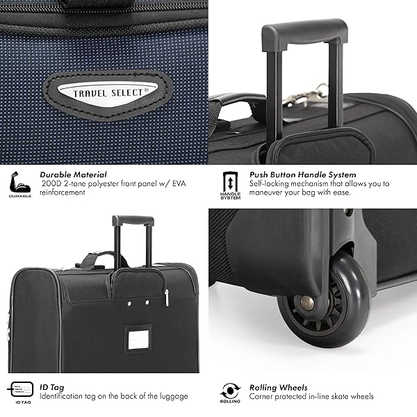 TRAVEL SELECT AMSTERDAM BUSINESS ROLLING GARMENT BAG, SOFTSIDE EXPANDABLE ROLLING 2-WHEELED SUIT CARRIER, NAVY, ONE SIZE