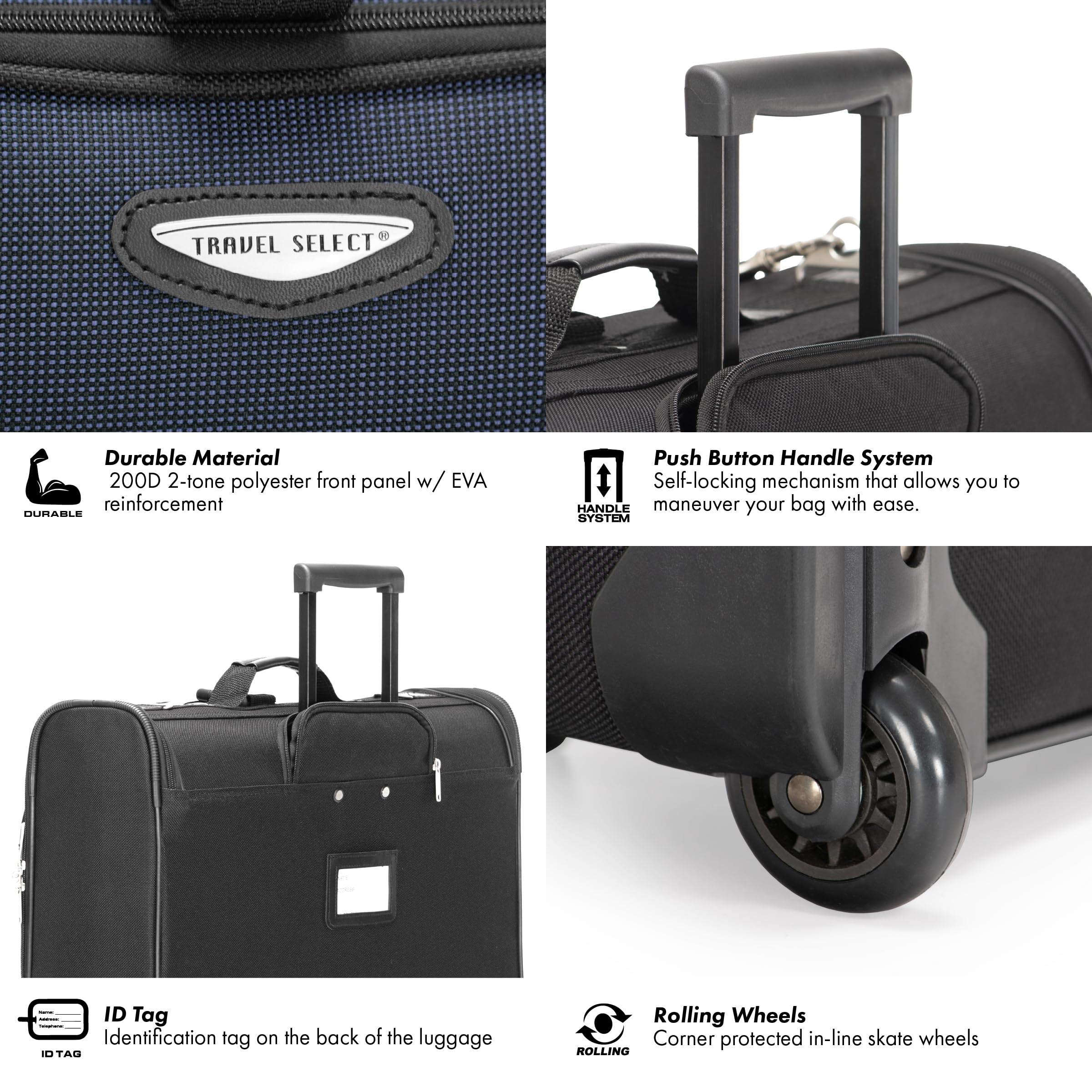 Travel Select Amsterdam Business Rolling Garment Bag, Softside Expandable Rolling 2-Wheeled Suit Carrier, Navy, One Size