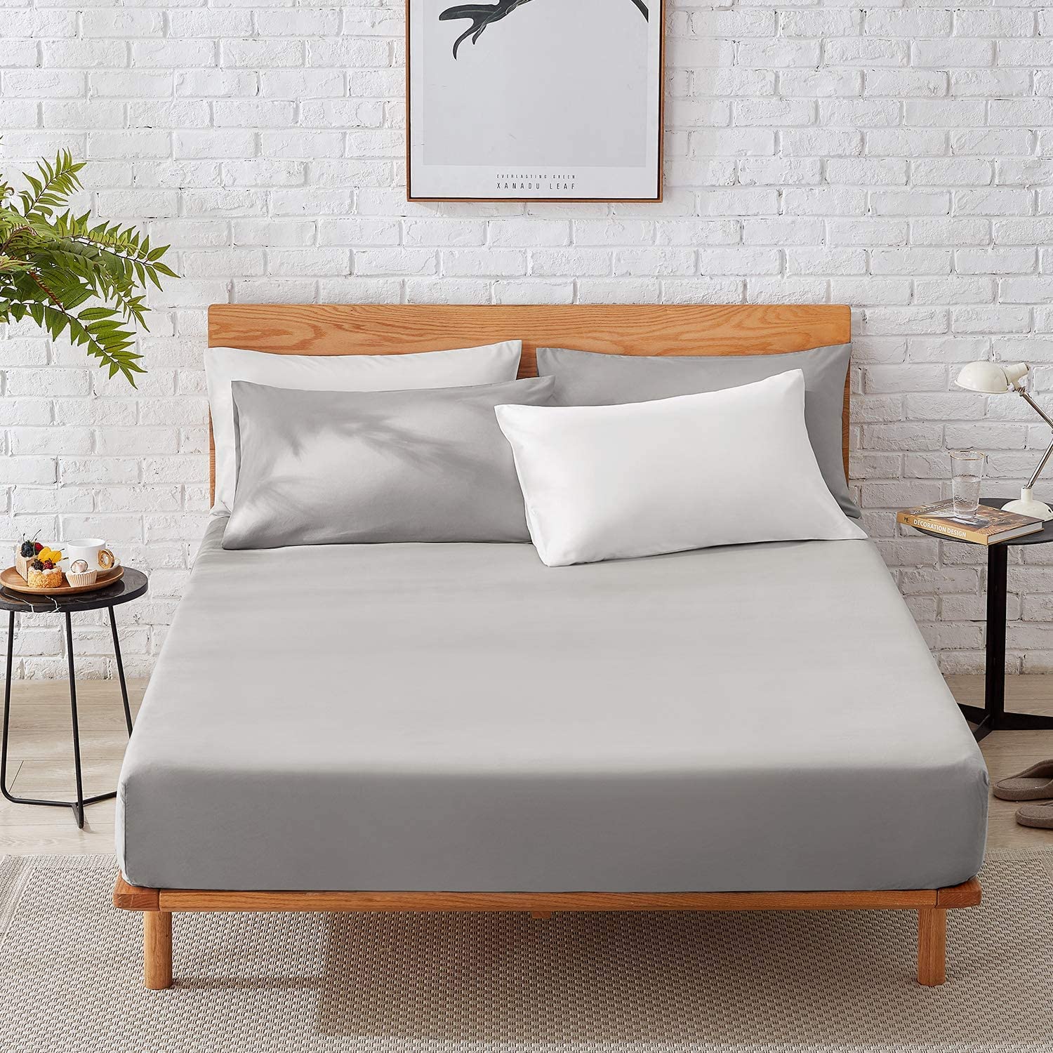 Fitted Sheets 100% Egyptian Cotton 200 Thread Count 40CM/16" Soft Extra Deep Pocket Bottom Sheet Hotel Quality Mattress Topper Bedsheet Single Double King SuperKing Size (Silver Grey, Super King)