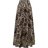 Verdusa Women's Leopard Print Skirt Y2k Goth High Waist Ruffled Pleated Flowy Long Skirts