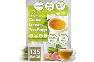 FreshDrinkUS, Premium 135 Guava Leaf Tea Bags, 100% Natural and Pure from Guava Leaves. Guava Tea, Loose Leaf Guava Herbal Tea. Guava Leaves Tea. No Sugar/Caffeine/Gluten, Vegan