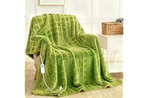 EASTSORA Heated Blanket Electric Throw, 50"X60" Heating Blanket Waffle with 12 Heat Levels, Fast Heating Blanket with 1-12H Timer, Overheat Protection with ETL & FCC for Bed Home Office Sofa (Tender Green）