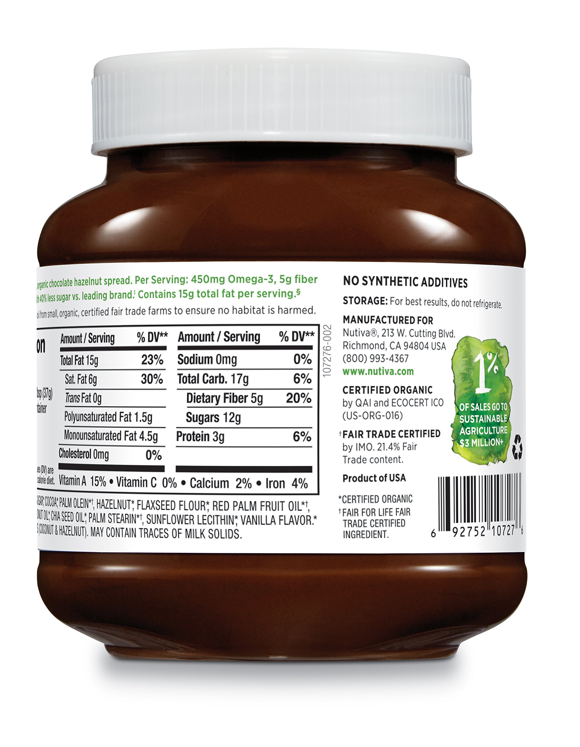 Nutiva Certified Organic, nonGMO, Vegan Hazelnut Spread with Cocoa