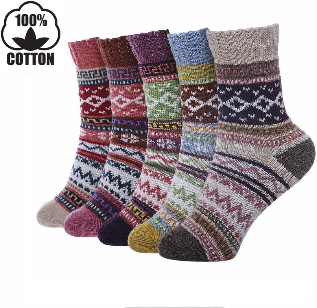 Moonice 5 Pairs Winter Warm Cotton Ladies Women Socks Knitting Bed Socks Casual Cotton Knit Comfy One Size