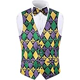 LINOCOUTON Men's Mardi Gras Suit Vest with Bow Tie