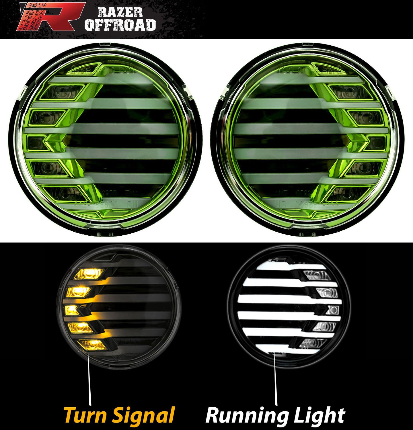 & Turn Signal LED Light+Running Light Combo Green Razer Auto Extreme