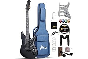 Winzz Adult Electric Guitar 4/4 Full Size, ST HSS Pickup, for Beginners Starter Pack with 12 Accessories, Ideal Kids Electric Guitar Kit 12+ Years (Black)