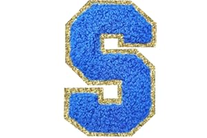 LYVUR Letter Patches Iron on 3Pcs Chenille Letters for Jackets Varsity Letters Patches Letterman Glitter Patches Iron on Letter Dark Blue S