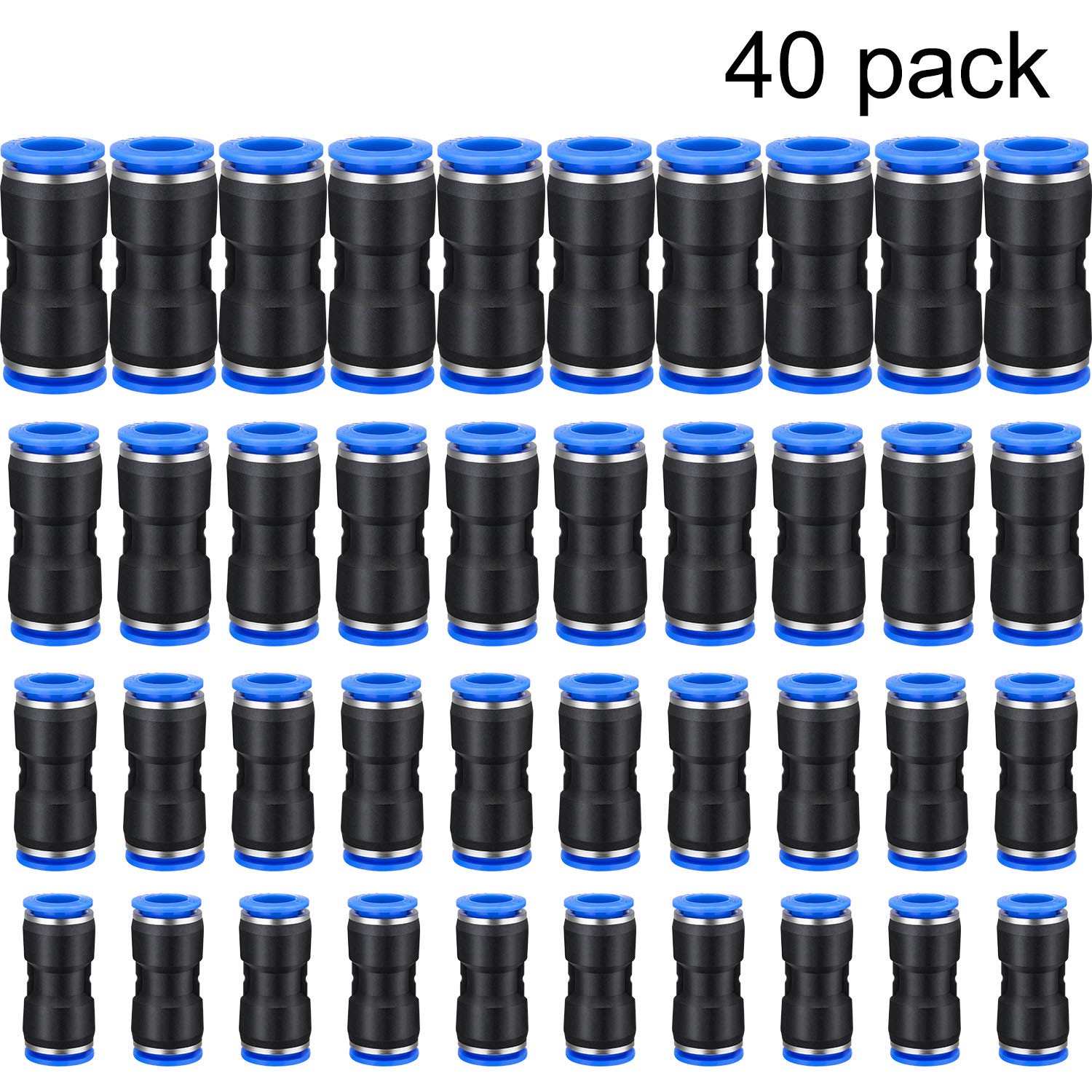 40 Pieces Straight Push Connectors, 6/8 /10/12 mm Quick Release Pneumatic Connectors Air Line Fittings for 1/4 5/16 3/8 1/2 Tube (2 Way)