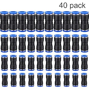 40 Pieces Straight Push Connectors, 6/8 /10/12 mm Quick Release Pneumatic Connectors Air Line Fittings for 1/4 5/16 3/8 1/2 Tube (2 Way)