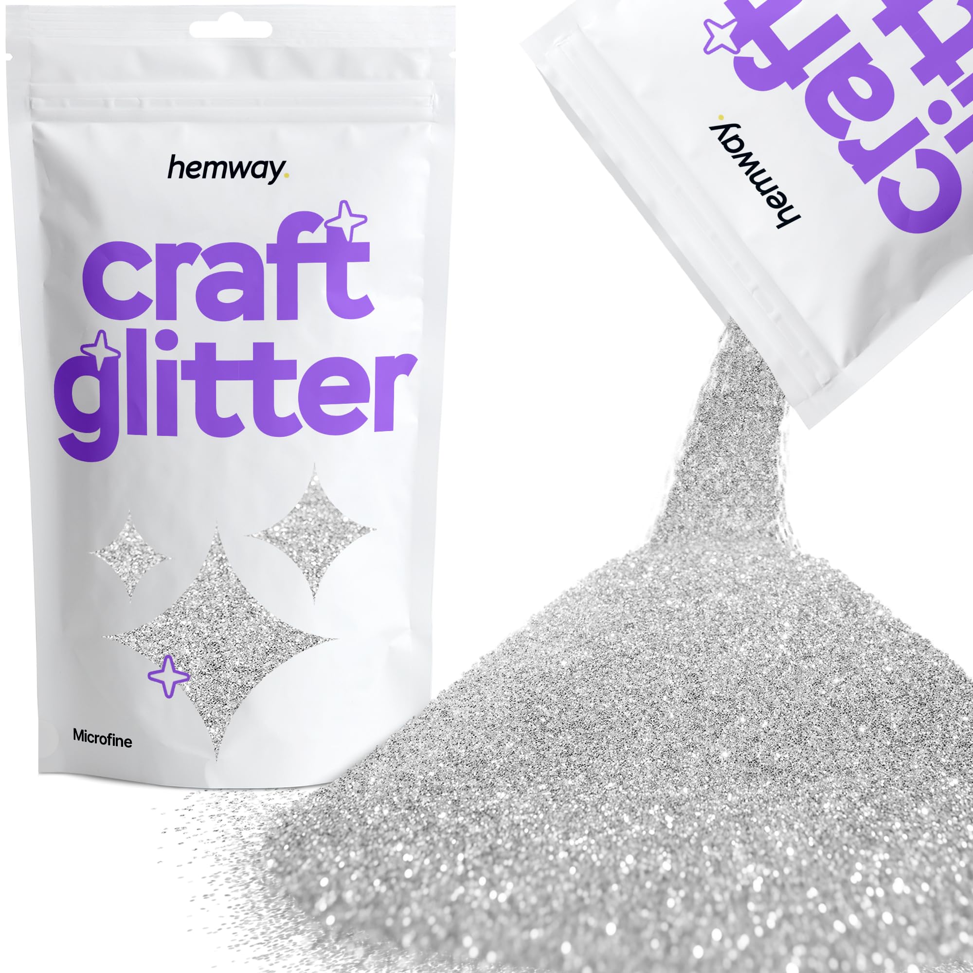 Hemway Craft Glitter Silver 100g Microfine Glitter for Crafts, Resin, Cosmetic, Nail, Face, Body, Festival, Tumblers, Art, Candle, Crafting
