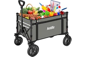 Antifir Collapsible Wagon Carts,Folding Wagon Cart with All Terrain Wheels,Heavy Duty Garden Carts with Adjustable Handle,Outdoor Utility Wagon for Camping Shopping Sports Fishing (Gray)