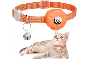 HOERAONR AirTag Cat Collar, Reflective Kitten Collar Breakaway Apple Air Tag Cat Collar, GPS Cat Collar with AirTag Holder and Bell, Lightweight Tracker Cat Collars for Girl Boy Cats Puppies (Orange)