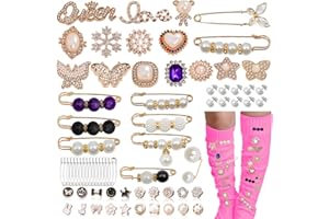 DNLEGULI Junk Sock Charms Kit - 70 Pcs Bling Charms for Socks - Gold Brooches and Pins for Women - Shoe Charms for Sneakers - DIY Decorative Safety Pin Bulk for Clothing,Shoe & Hat Pin Accessories