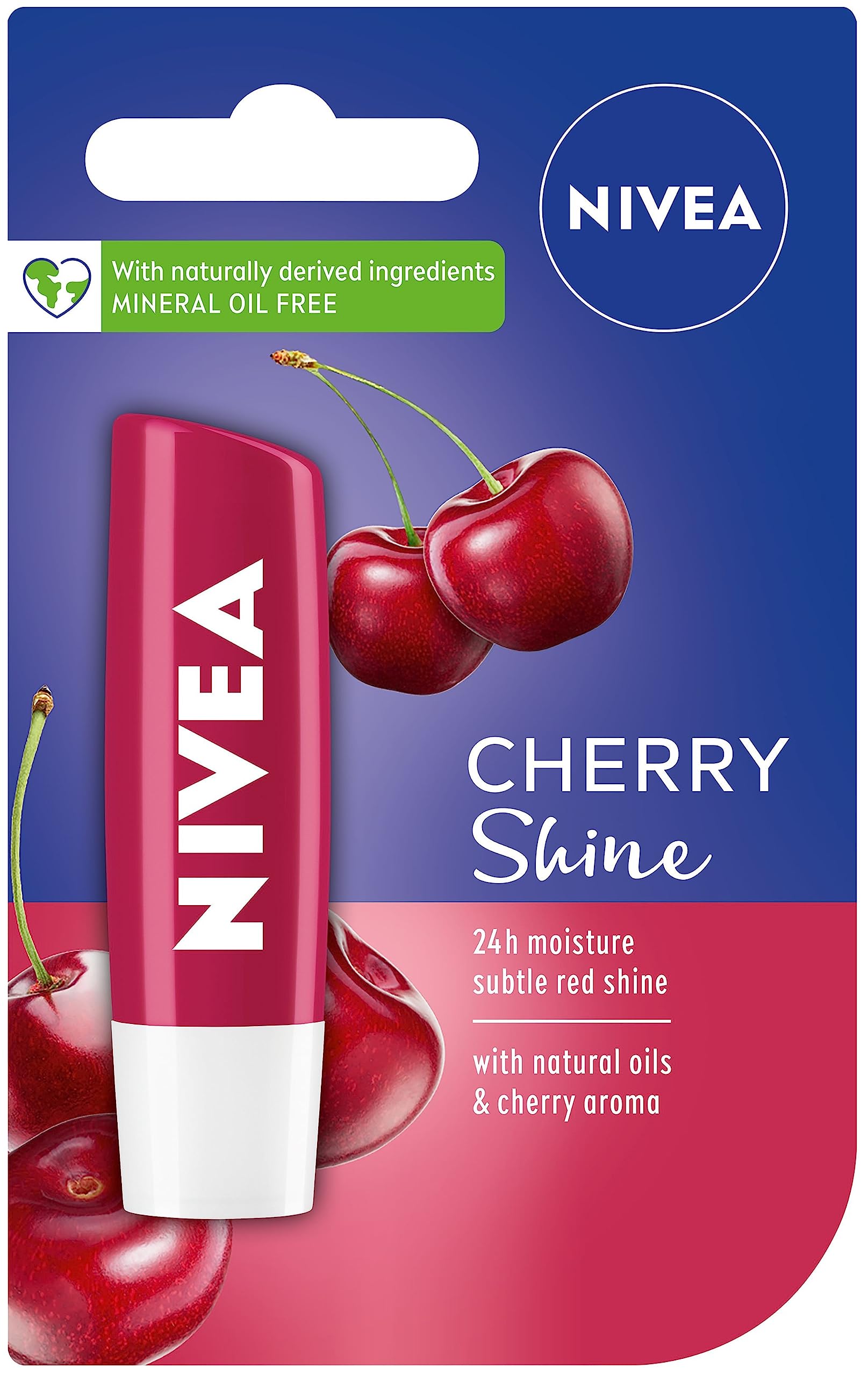 NIVEA Lip Balm Cherry Shine (4.8g), Moisturising Lip Balm Enriched with Natural Oils, Shimmery Lip Gloss for Girls for 24h Hydration, Lip Care with Fruity Cherry Flavour
