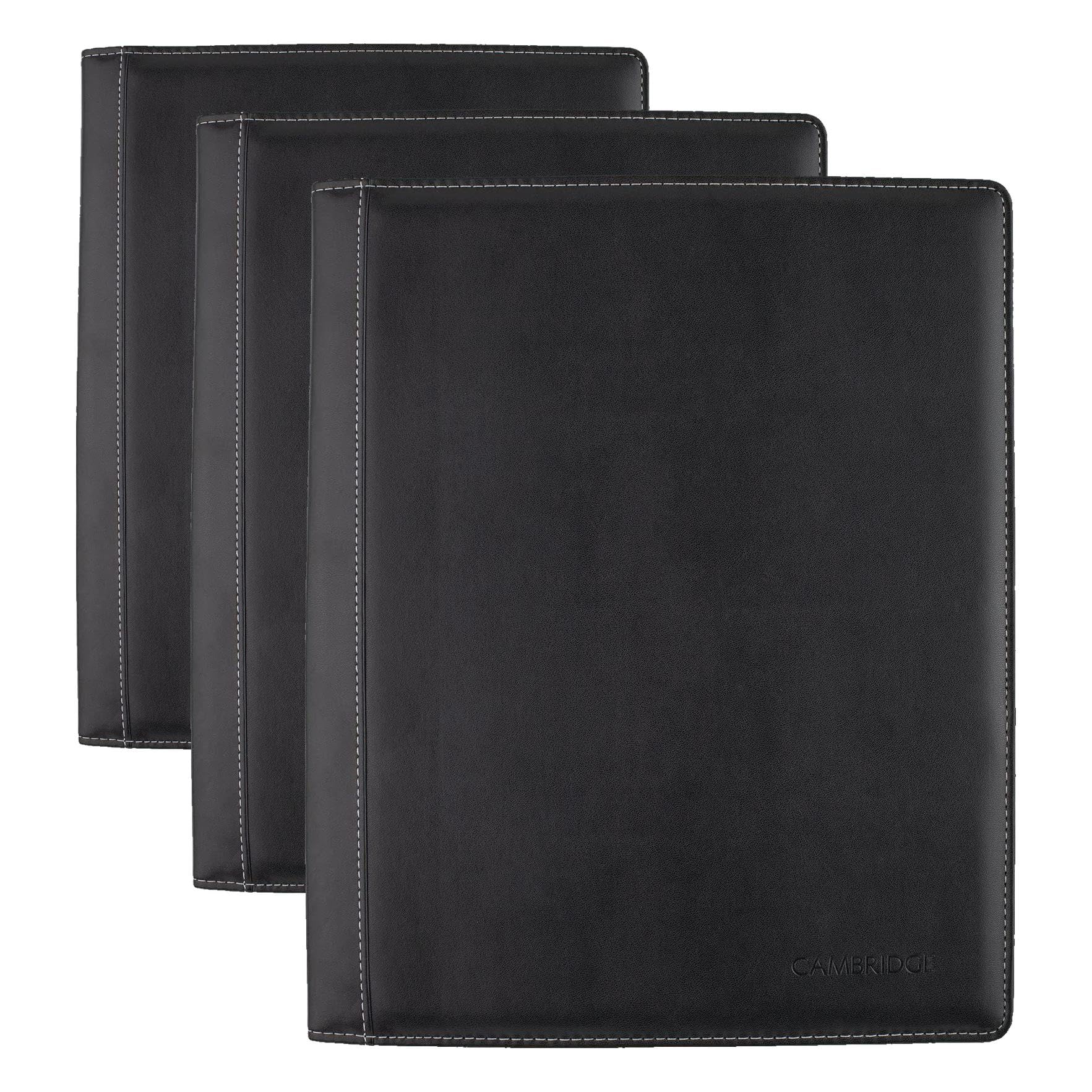 Cambridge Limited Business Notebook, 8-1/2" x 11", 50 Sheets, NoteTaker Portfolio and Refillable Notebook with 5" x 8" Notepad and Business Card Pocket, Zipper Mesh Pocket, Black (06126) (Pack of 3) Image