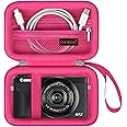 Canboc Camera Case for Canon PowerShot G7 X Mark II/ G7X Mark III Digital 4K Vlogging Camera, Point and Shoot 4K Video Camera Bag, Zipper Mesh Pocket fits USB Cable, Batteries, Rosered